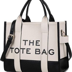 Tote Bag for Women,PU Leisure Handbag with Zipper and Removable Strap,Shoulder Tote Bag Crossbody Messenger Letter Bag for Shopping,Office,School
